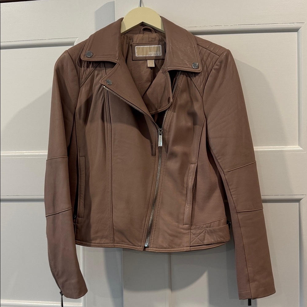 Blush Michael Kors Genuine Leather Moto jacket Size Medium